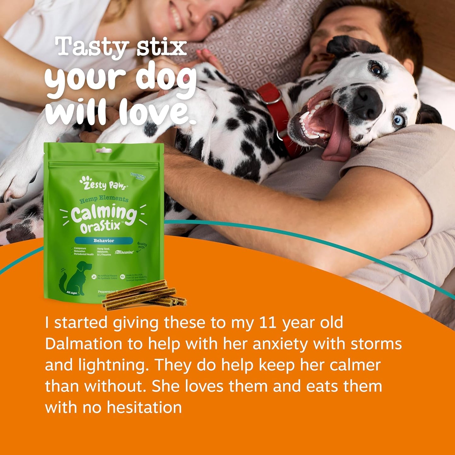 Calming Orastix for Dogs - Dental Sticks for Stress and Anxiety Relief with Hemp Melatonin Chamomile Dog Tartar Teeth Cleaning Calm Composure for Fireworks and Thunderstorms