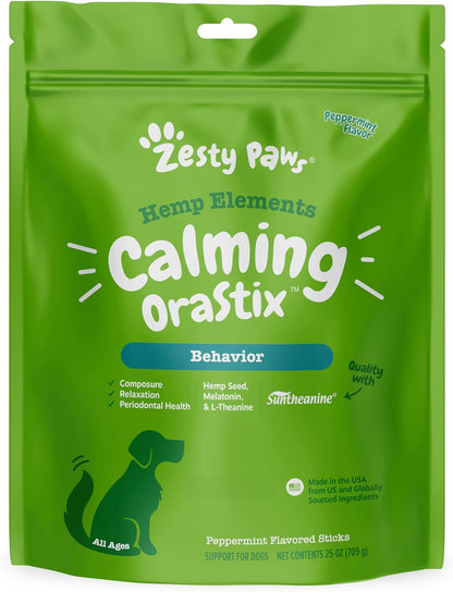 Calming Orastix for Dogs - Dental Sticks for Stress and Anxiety Relief with Hemp Melatonin Chamomile Dog Tartar Teeth Cleaning Calm Composure for Fireworks and Thunderstorms