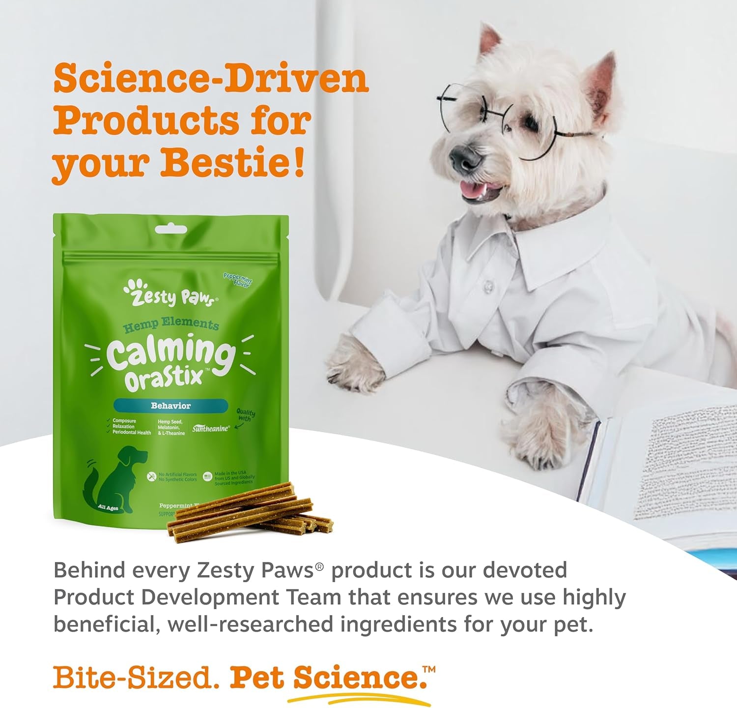 Calming Orastix for Dogs - Dental Sticks for Stress and Anxiety Relief with Hemp Melatonin Chamomile Dog Tartar Teeth Cleaning Calm Composure for Fireworks and Thunderstorms